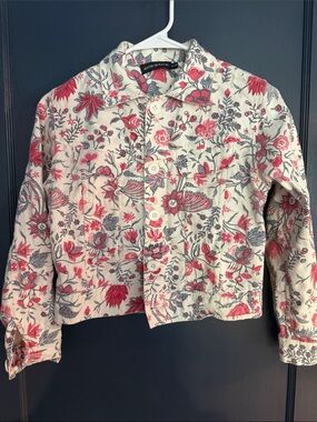 Antik Batik Women's Floral Button-Front Jacket in Cream & Red